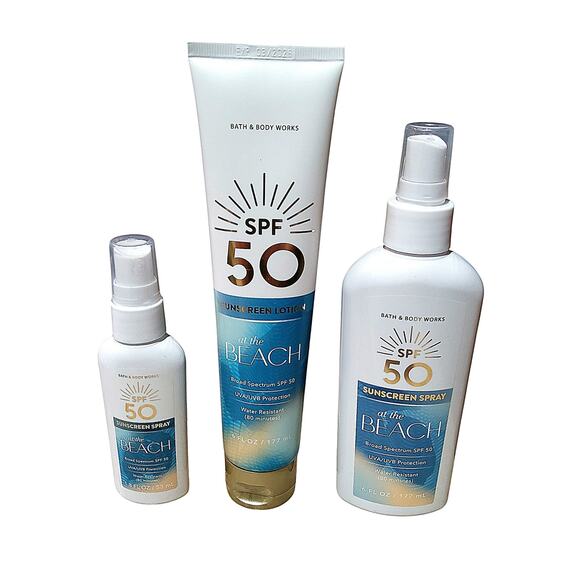 AT THE BEACH WATER RESISTANT SUNSCREEN LOTION & SPRAY SET SPF50 BATH BODY WORKS - Picture 1 of 1